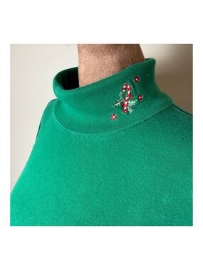 Vintage Holiday Editions Embroidered Turtleneck Shirt Womens 3X Green Christmas
